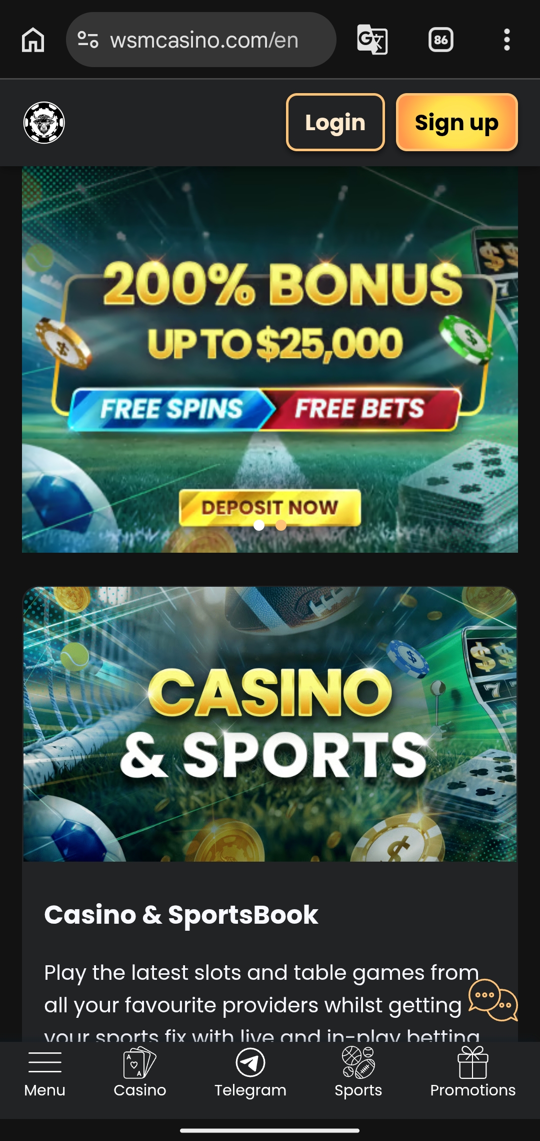 WSM Casino Telegram Interface